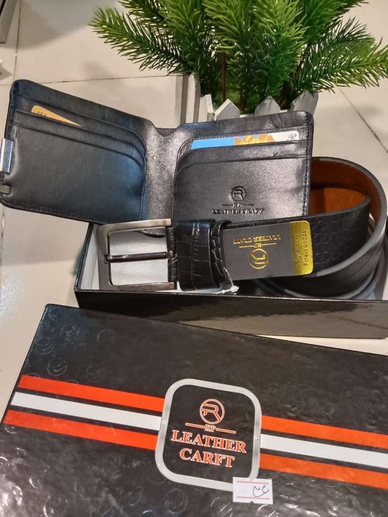 Pure leather original export wallet and belt for men